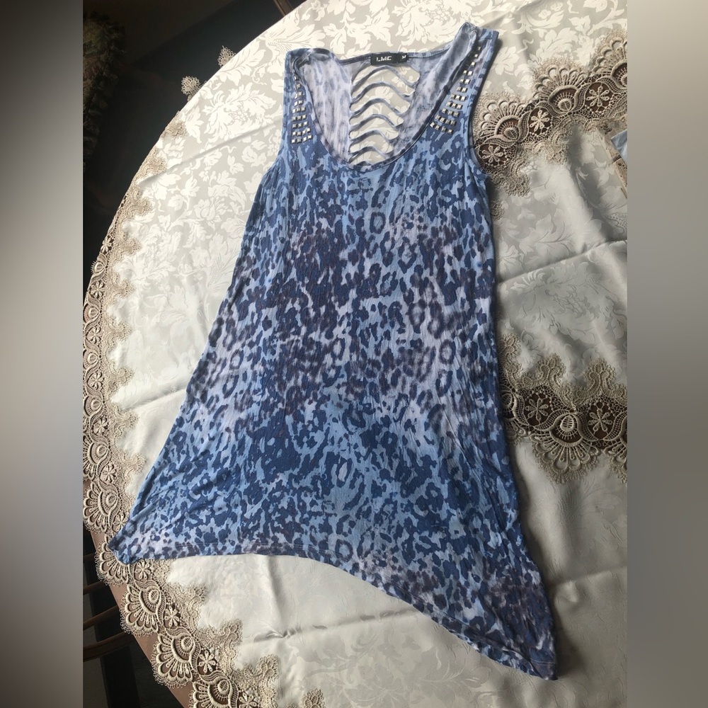 LMC Blue Leopard Print Women's Top / Short Dress, Medium